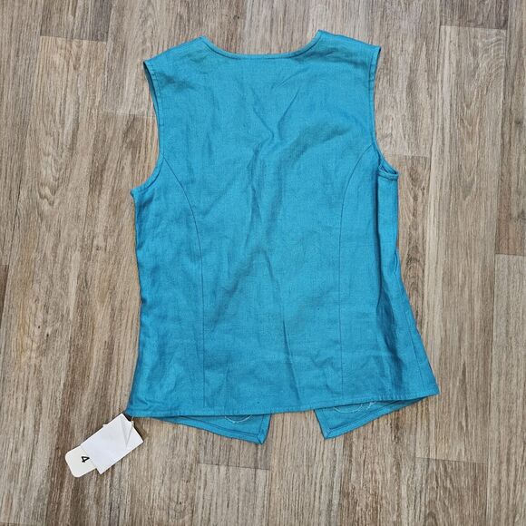 Vtg Casual Corner Linen Vest Women 4 Blue Embroidered Floral Boho Eyelet Cottage - Picture 5 of 8